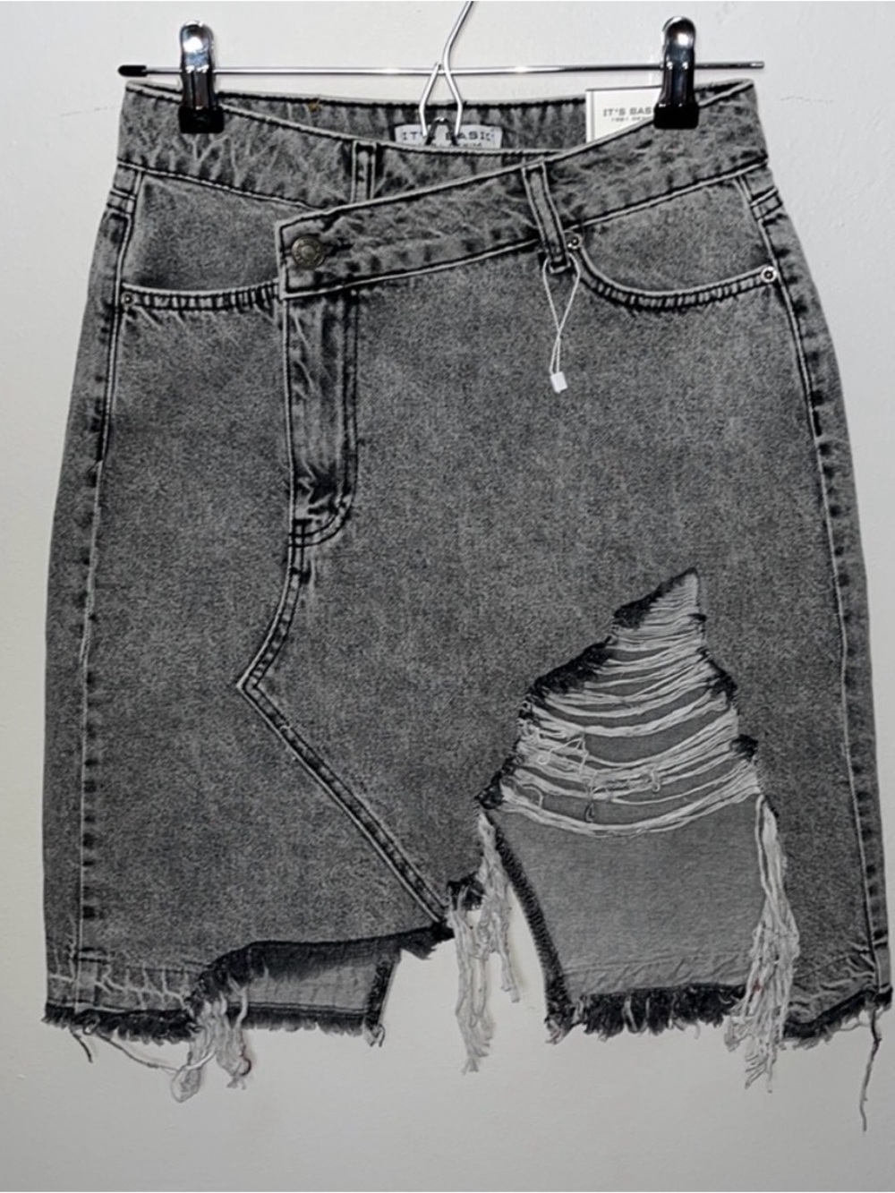 Distressed Grey Denim Skirt
